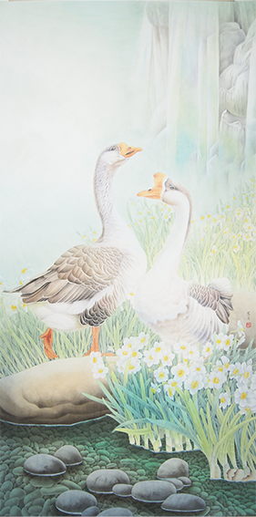 姚霁月作品2 工笔画《凤凰于飞》66cmX130cm 2020年